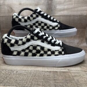 Vans Old Skool Checkerboard Sherpa Sneaker‎ Womens 9.5 9 1/2 Black White Checker
